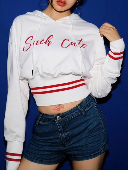 Long Sleeve Letter Printed Contrast Hoodies