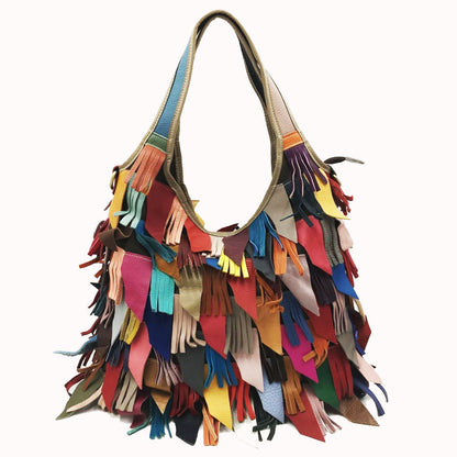 Leather women's bag leather bag shoulder Messenger bag color women's bag