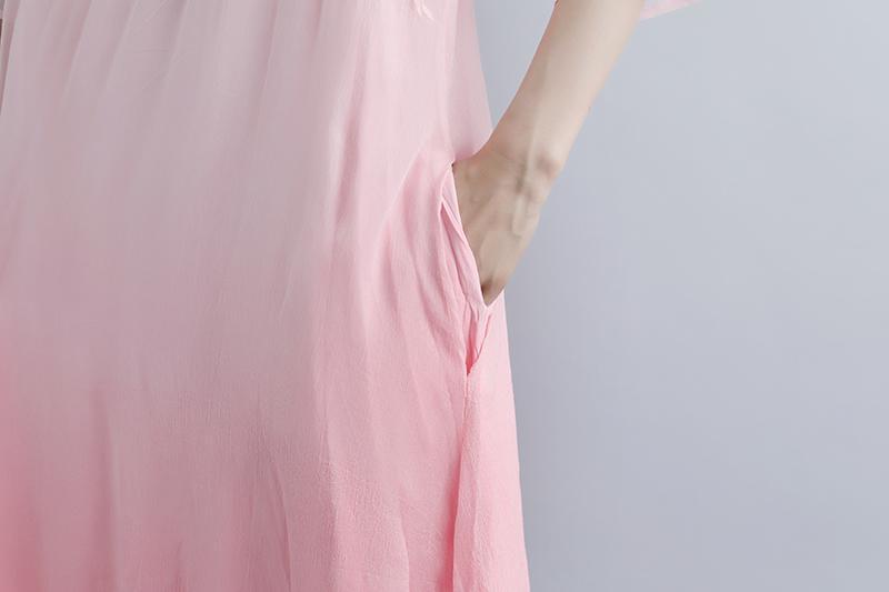 Fake Two-piece Pockets Retro Pink Summer Dress
