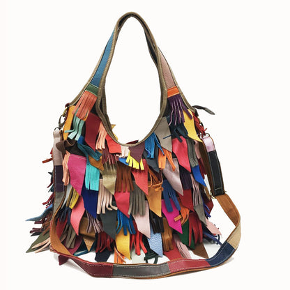 Leather women's bag leather bag shoulder Messenger bag color women's bag