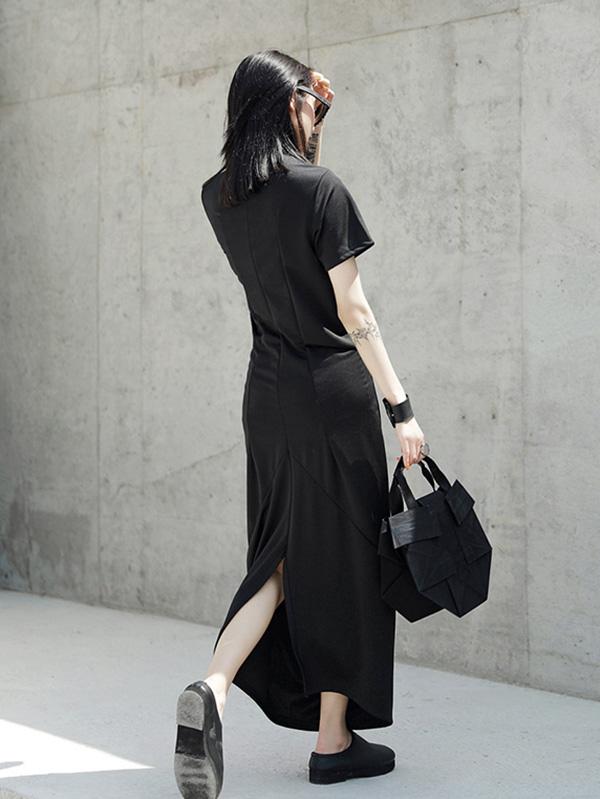 Simple Black Winkled Long Dress
