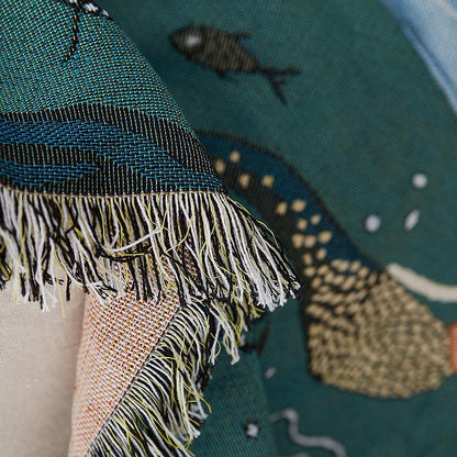 Cotton Blue Mermaid Sofa Blanket