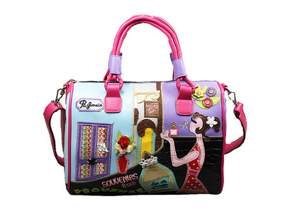 Creative Boston bag cartoon embroidery stitching bucket bag