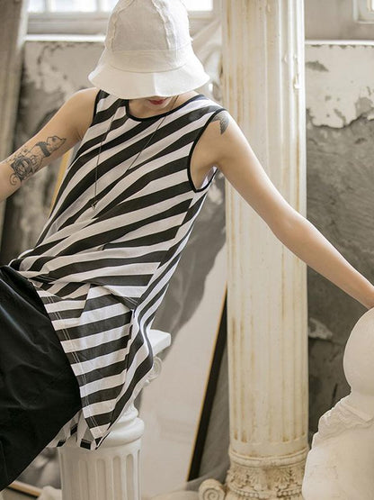 Asymmetric Striped High-low Sleeveless Vest