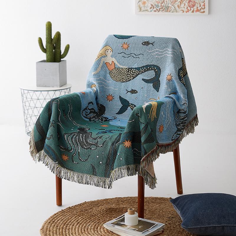 Cotton Blue Mermaid Sofa Blanket