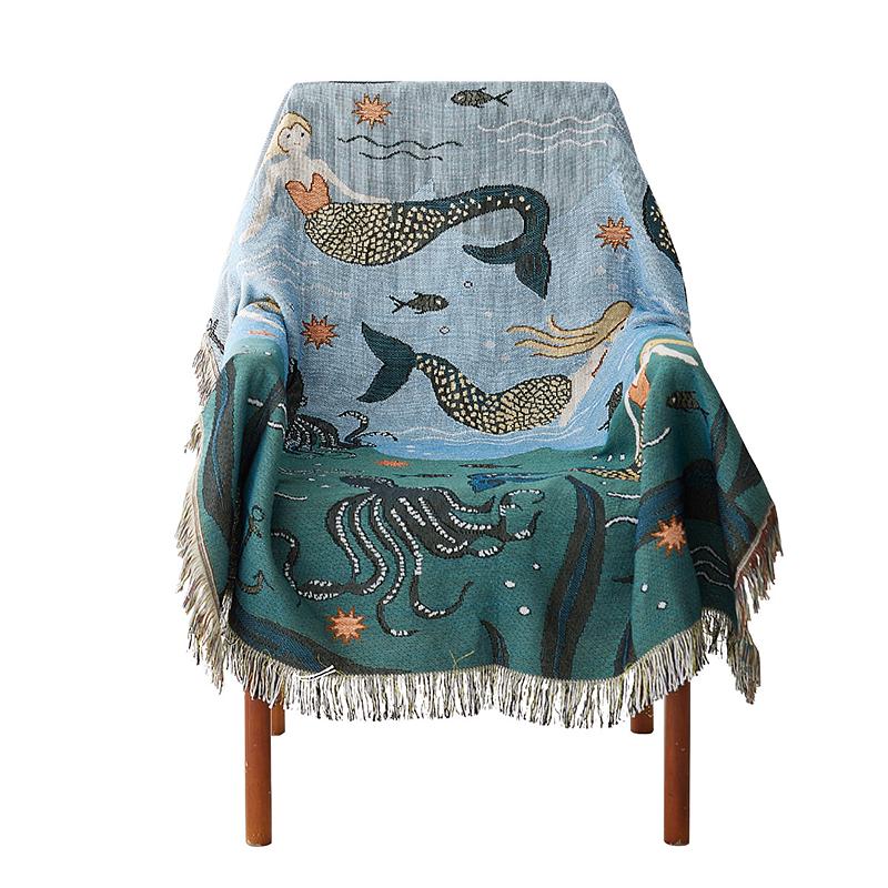 Cotton Blue Mermaid Sofa Blanket