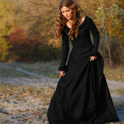 classical medieval European middle-sleeve round neck slim ladies dress