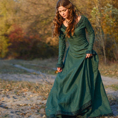 classical medieval European middle-sleeve round neck slim ladies dress
