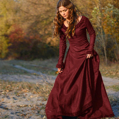 classical medieval European middle-sleeve round neck slim ladies dress