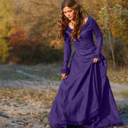 classical medieval European middle-sleeve round neck slim ladies dress