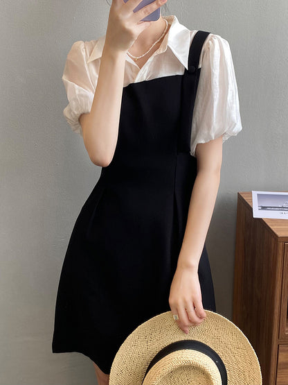 Urban Puff Sleeves Contrast Color False Two Mini Dress