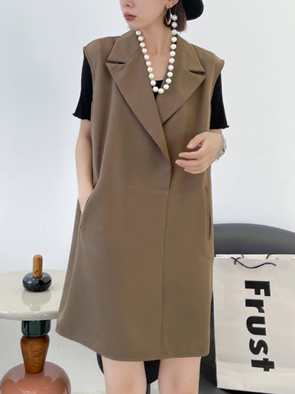 Urban Solid Color Split-Joint Notched Collar Sleeveless Mini Blazer Dress