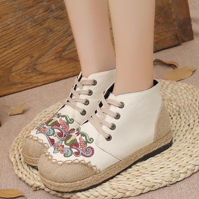 Embroidered retro ethnic style cotton linen flat casual tie linen shoes