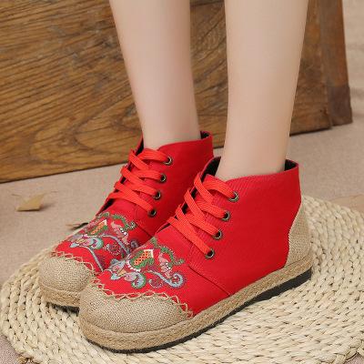 Embroidered retro ethnic style cotton linen flat casual tie linen shoes