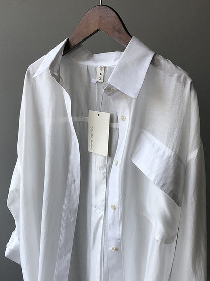 Casual Loose Solid Color Lapel Collar Long Sleeves Shirts