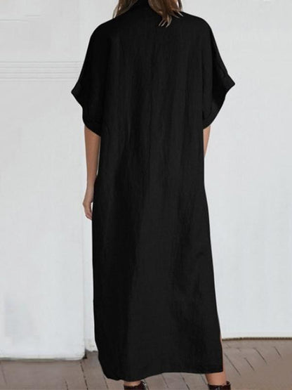 Loose Solid Color Maxi Shirtdress