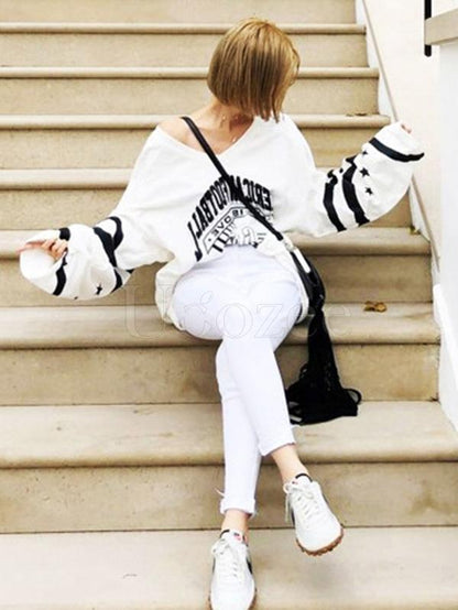 Loose Printed V-neck Sweatshirt