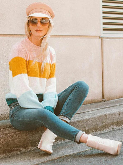 Fashion Knitting Striped Sweater Tops