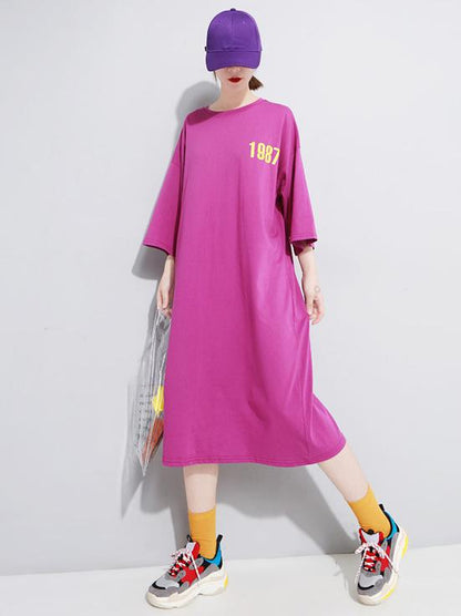 Back Letter Printed Loose T-shirt Midi Dress