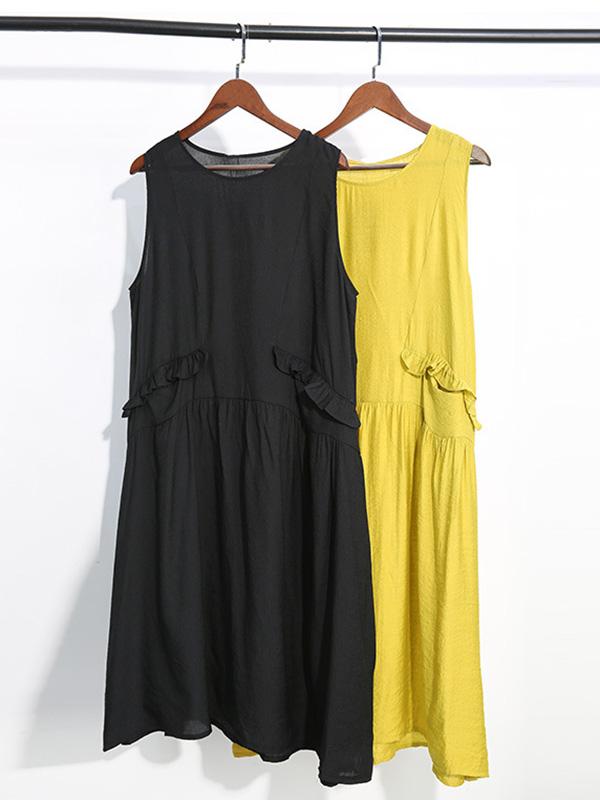 Original Solid Irregularity Sleeveless Dress