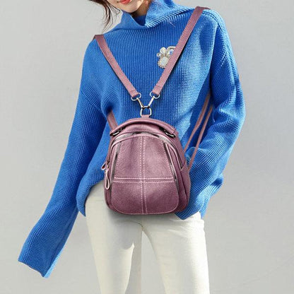 Women Faux Leather Shoulder Bag Solid Color Multi-function Backpack