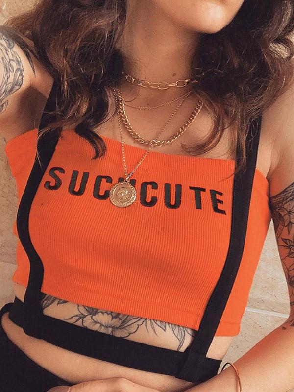 Punk Contrast Color Letters Printed Vest Top