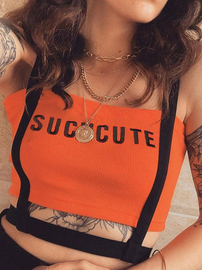 Punk Contrast Color Letters Printed Vest Top