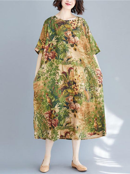 Oversize Short Sleeves Printed Dress