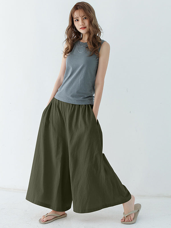 Casual 11 Colors  Solid Column Wide Leg Capri-Pants