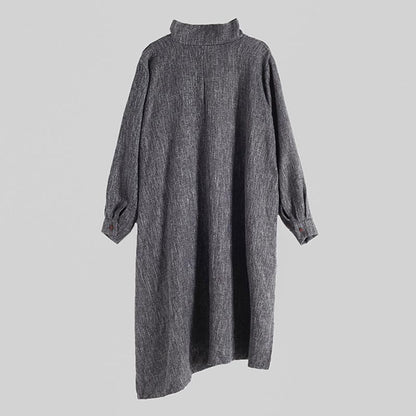 Buykud Pure Color Turtleneck Irregular Casual Dress