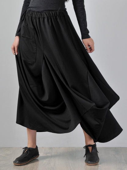 Loose Black Cropped A-line Split-joint Pants