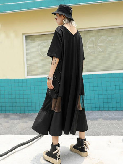 Mesh Split-joint Short Sleeves Dress