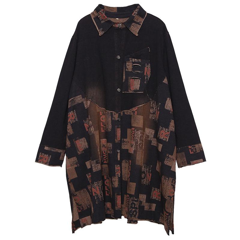 Buykud Retro Printed Split Hem Casual Loose Coat