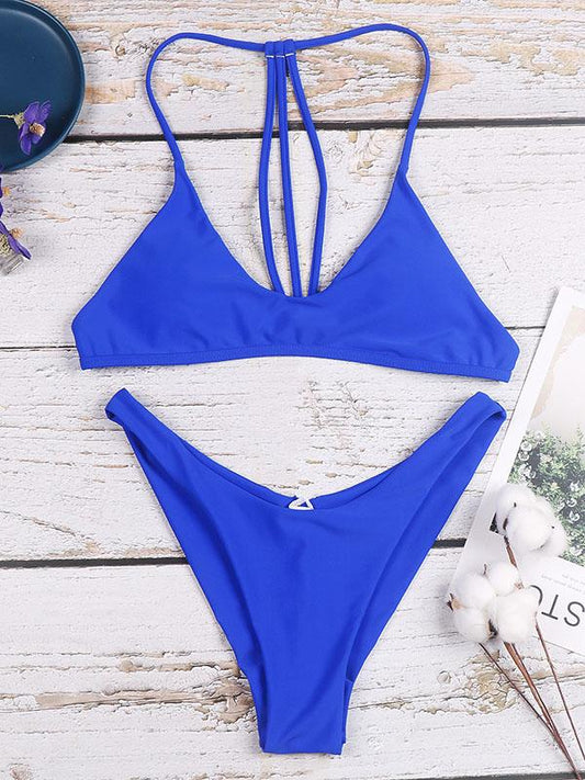 Solid Spaghetti Straps Bikinis Swimwear