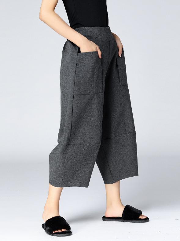 Woman Fashion Loose Cotton Pants in Black and Grey Colors