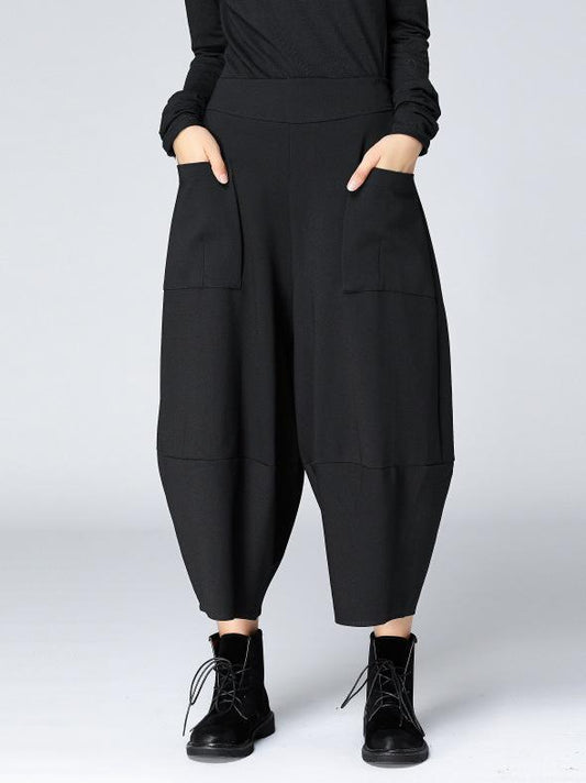 Woman Fashion Loose Cotton Pants in Black and Grey Colors