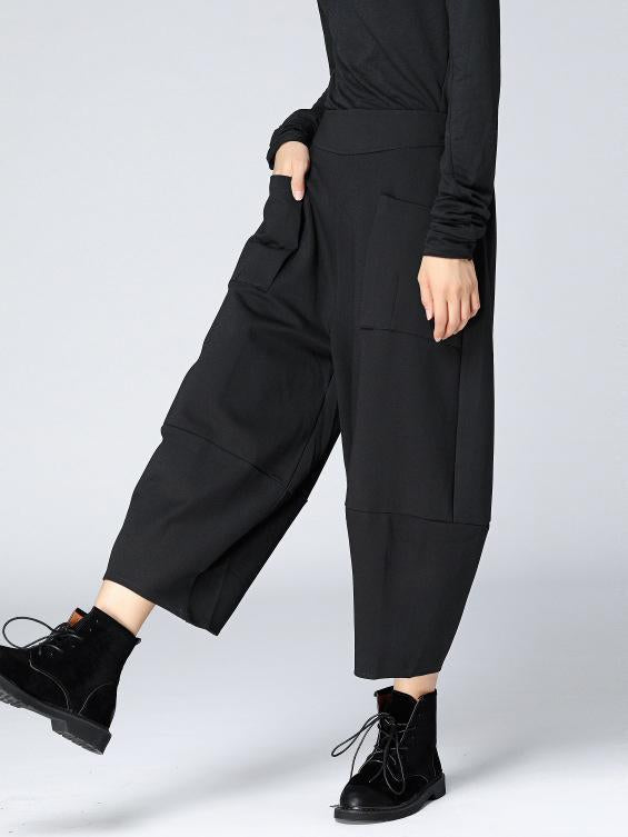 Woman Fashion Loose Cotton Pants in Black and Grey Colors
