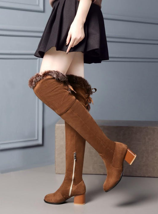 Fashion Rbbit Hair Over knee Boots