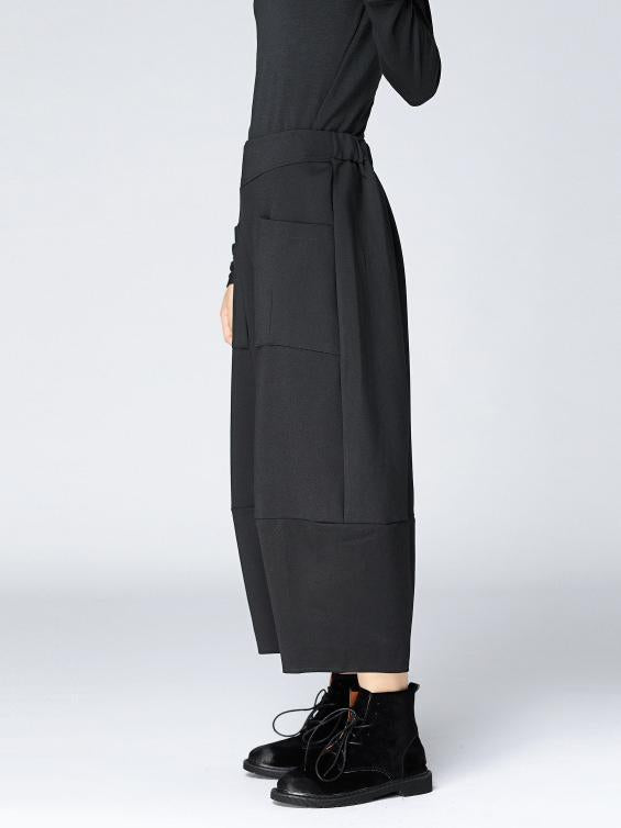 Woman Fashion Loose Cotton Pants in Black and Grey Colors