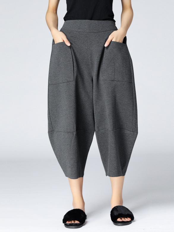 Woman Fashion Loose Cotton Pants in Black and Grey Colors