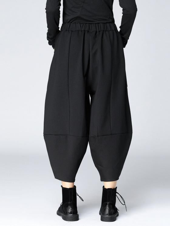 Woman Fashion Loose Cotton Pants in Black and Grey Colors