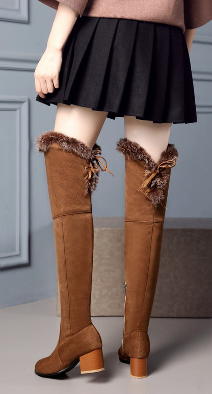 Fashion Rbbit Hair Over knee Boots