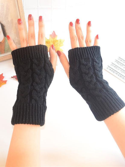 Threaded Half Finger Knit Gloves