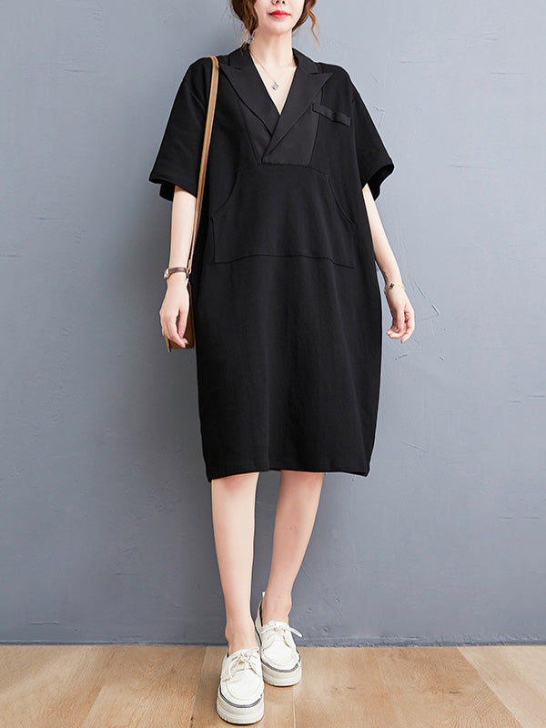 Urban Notched Collar Split-Joint Midi Dress