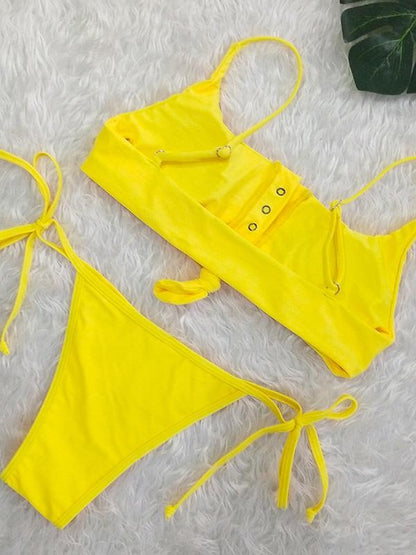 Button Top Knot Side Bottom Bikinis Swimwear