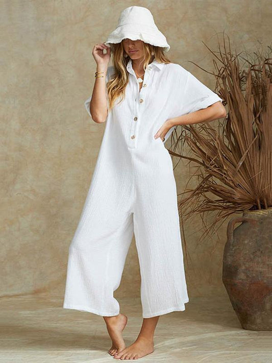 4 Colors Short Sleeves Loose Long Jumpsuits