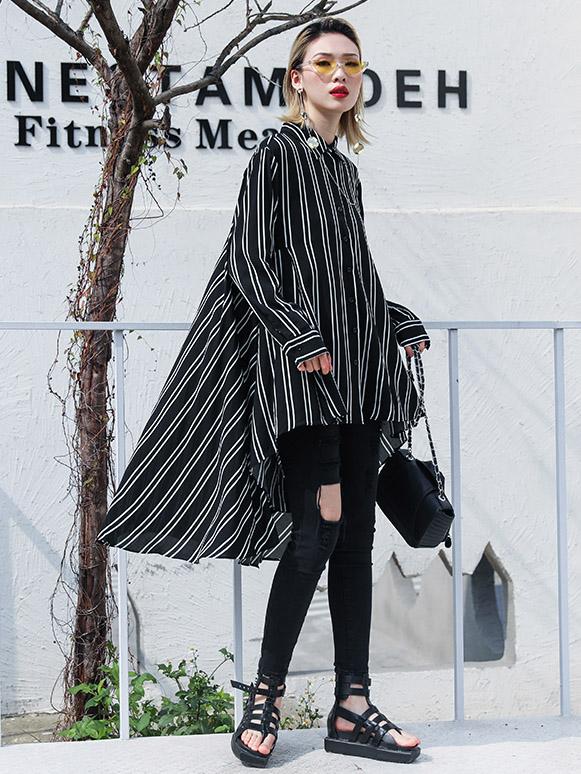 Plus Size Loose Striped A-line Long Shirt