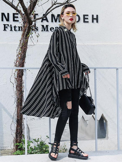 Plus Size Loose Striped A-line Long Shirt
