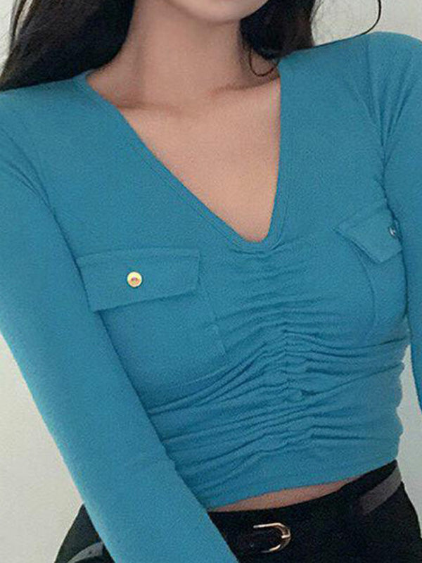 Drawstring  Pockets Long Sleeves Drawstring  Tees