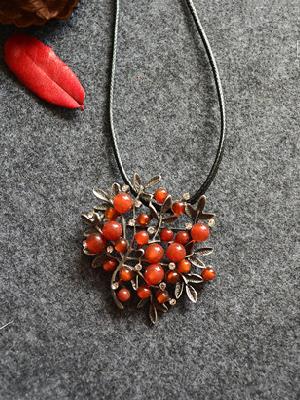 Red Colored Stone With Branch Necklace